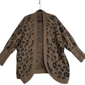 BTFBM Cardigan Sweater Womens Large Brown Black Leopard Open Front Cocoon Knit